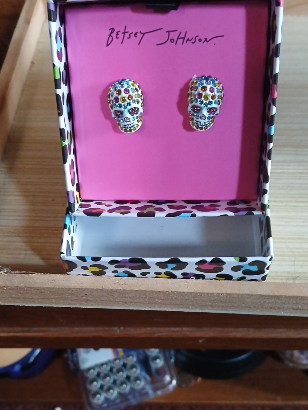 Betsey Johnson Multicolor Crystal Skull Stud Earrings for Kids